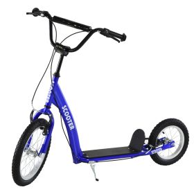 Kids Ride On Kick Scooter, Blue, Adjustable Handlebar, Dual Brakes, Inflatable Wheels, For Ages 5 (Color: Blue)