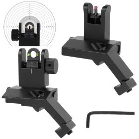 1Set 45 Degree Offset Rear Front Flip Up Sights Fiber Optics Aluminum Sights Tactical Folding Back Up Sight Set With Red Green Dots Fit Picatinny (Color: Black)